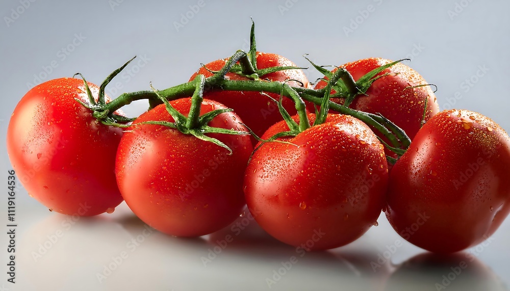 cluster of fresh, red tomatoes on the vine with water droplets on their surface. cluster of fresh, red tomatoes on the vine with water droplets on their surface.