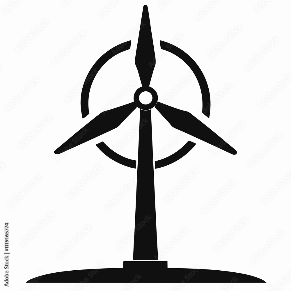 Smart Wind Turbine Silhouette - Black Vector Art Smart Wind Turbine Silhouette - Black Vector Art