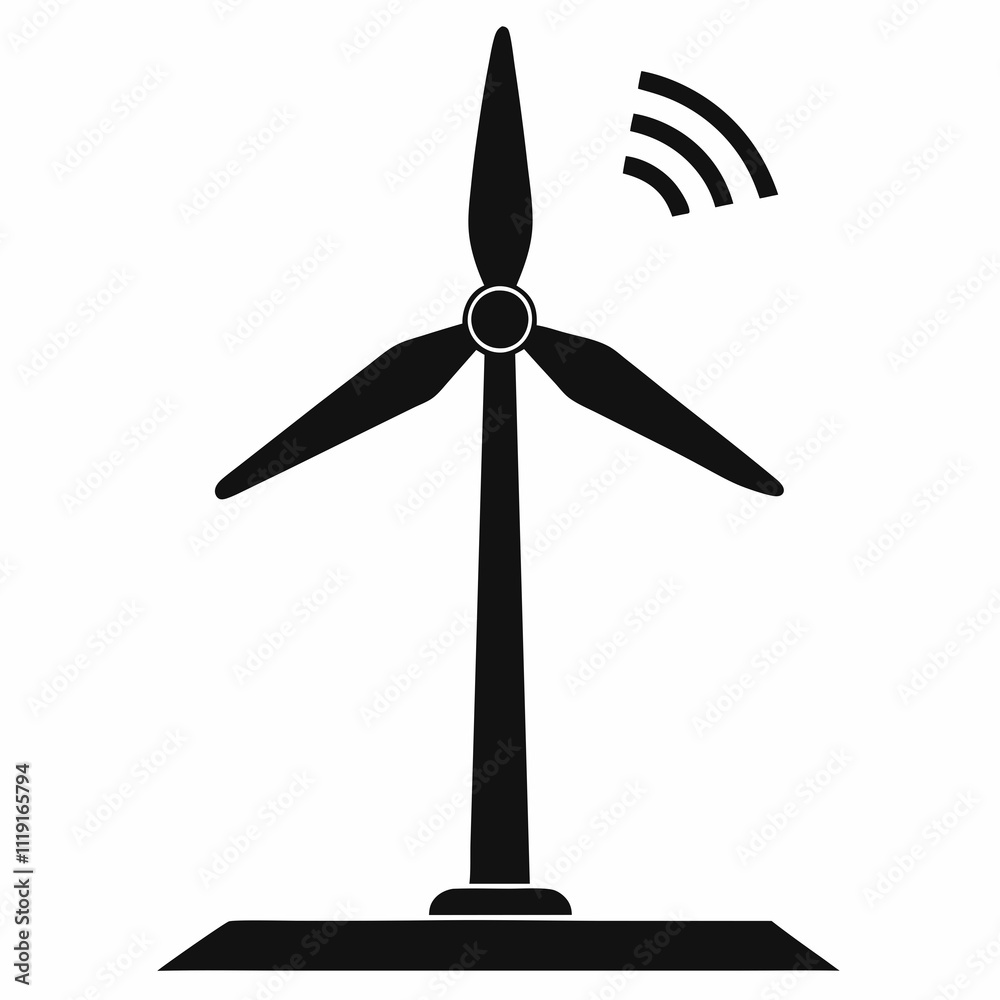 Smart Wind Turbine Silhouette - Black Vector Art Smart Wind Turbine Silhouette - Black Vector Art