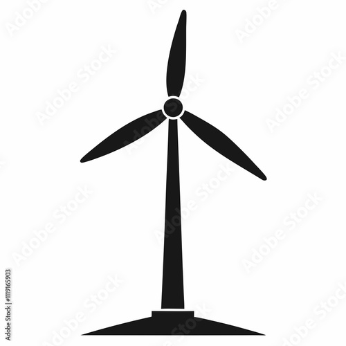 Smart Wind Turbine Silhouette - Black Vector Art