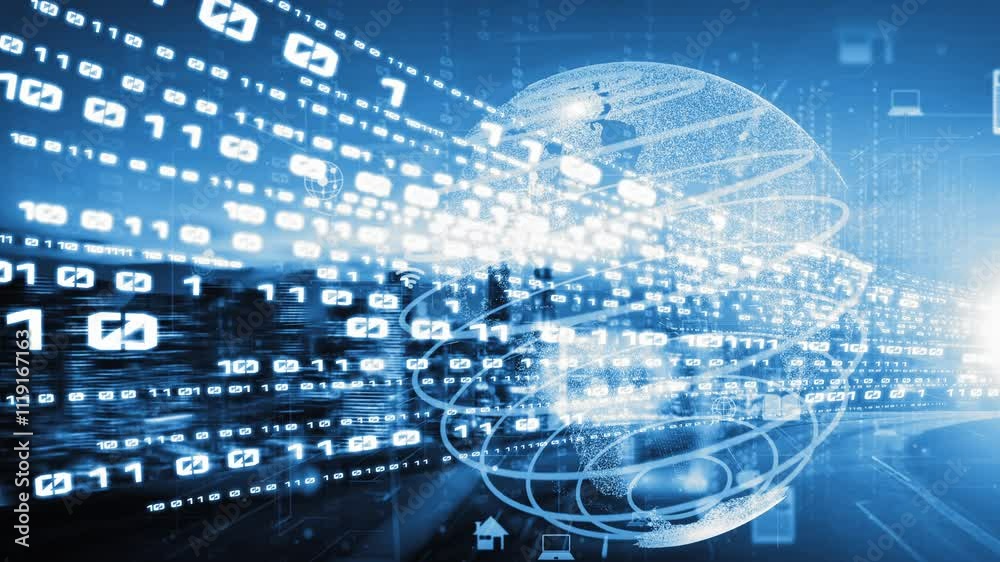 Futuristic global social media, people network and tacit digital data sharing . Concept of smart digital transformation and technology disruption that changes global trends in new information era .
