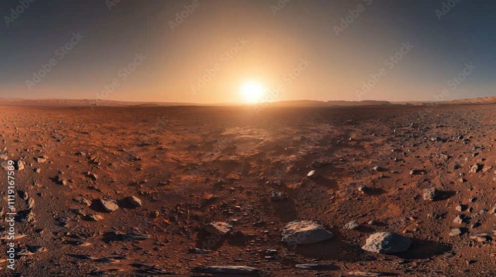 Martian Sunset Red Planet Landscape Rocks Craters Desert 8k