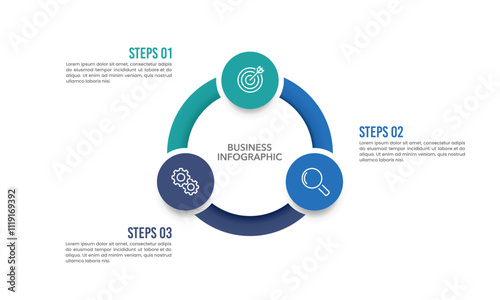 Circle Infographic 3 Processes to Business Success. Presentation, Plan, Strategy and Cycle. Vector illustration.