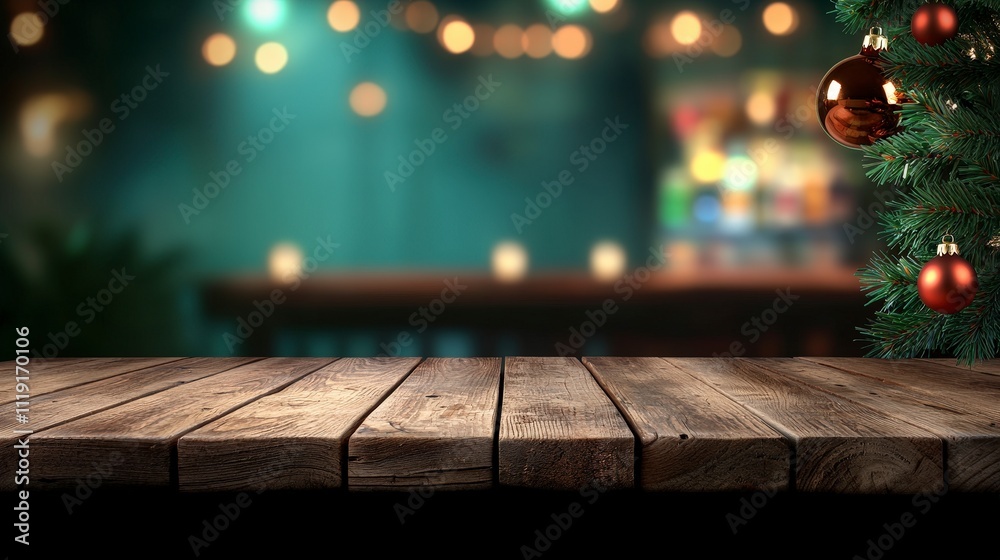 Rustic Wooden Table Christmas Bar Festive Background Product Display Rustic Wooden Table Christmas Bar Festive Background Product Display