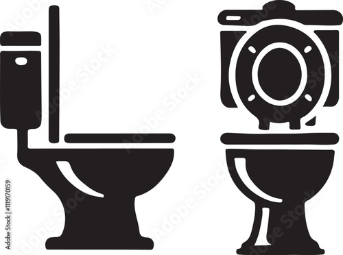 set of toilet pot icon silhouette design vector art illustration