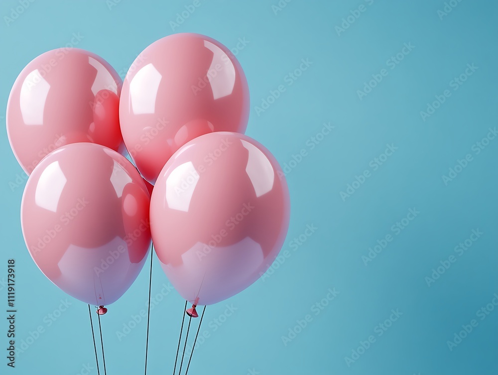 Cluster of Glossy Pink Balloons Against a Soft Turquoise Background Cluster of Glossy Pink Balloons Against a Soft Turquoise Background