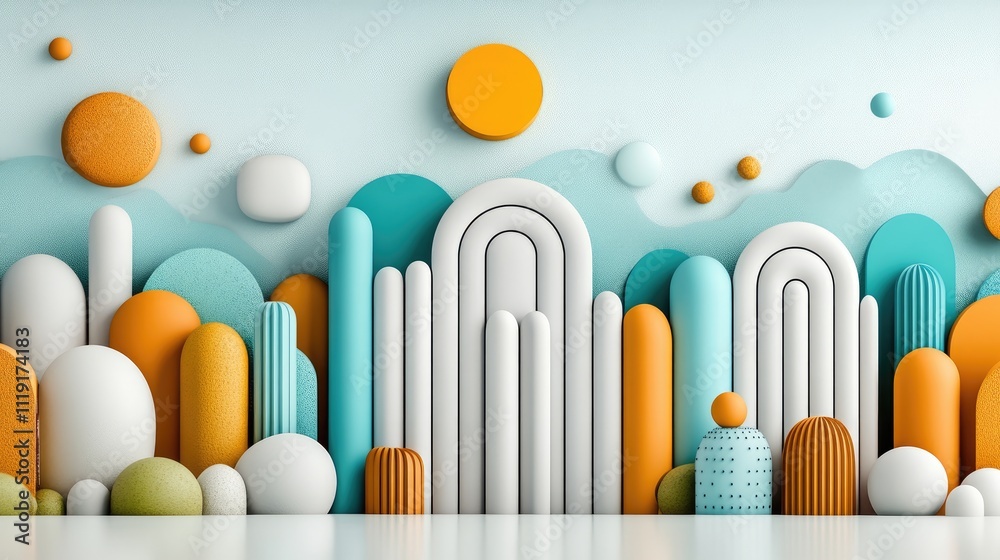 Abstract Geometric Wall Art with Vibrant Colors and 3D Shapes in Modern Minimalist Style Abstract Geometric Wall Art with Vibrant Colors and 3D Shapes in Modern Minimalist Style