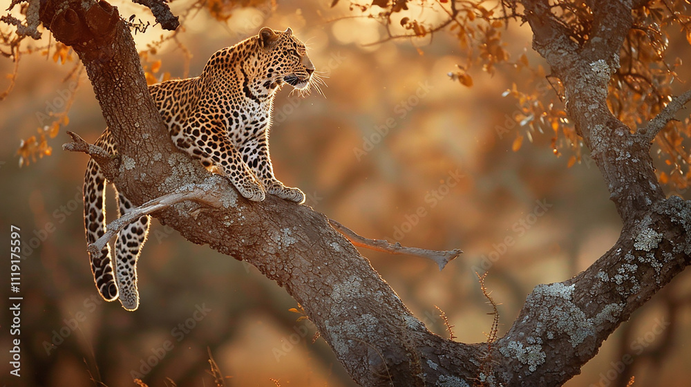 Obraz premium Leopard Relaxing on a Branch