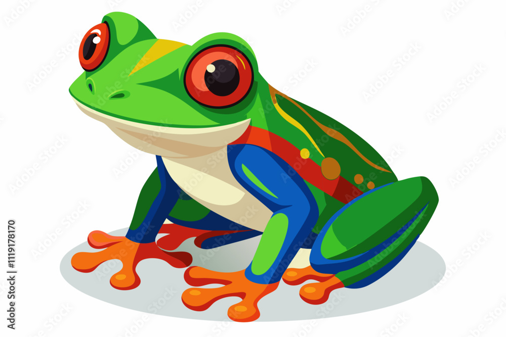 A sitting red eyed tree frog vector art illustration A sitting red eyed tree frog vector art illustration