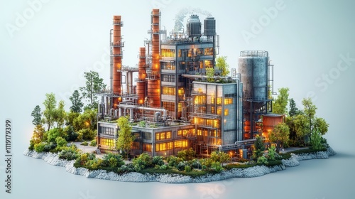 Modern industrial facility with integrated greenery, showcasing sustainable manufacturing practices