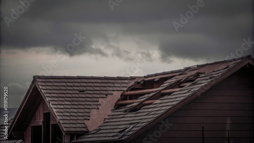 Wallpaper Mural Damaged Roof of a Residential House Under Cloudy Skies Torontodigital.ca
