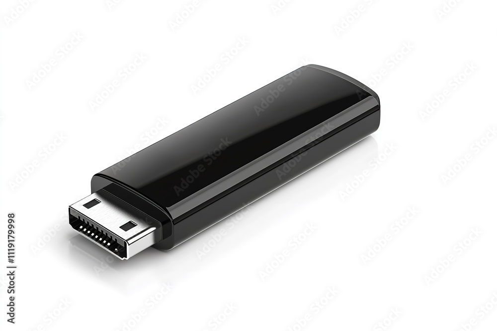 On a white background, a realistic black USB flash drive is separated. Generative Ai On a white background, a realistic black USB flash drive is separated. Generative Ai