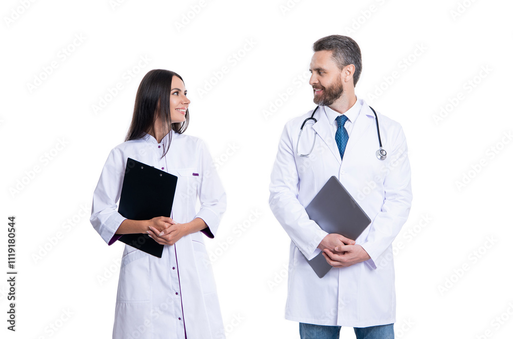 medicine and healthcare. doctor at hospital. two doctor hold medical prescription. doctor and nurse with clipboard isolated on white. professional physician with internist. doctor prescription medicine and healthcare. doctor at hospital. two doctor hold medical prescription. doctor and nurse with clipboard isolated on white. professional physician with internist. doctor prescription