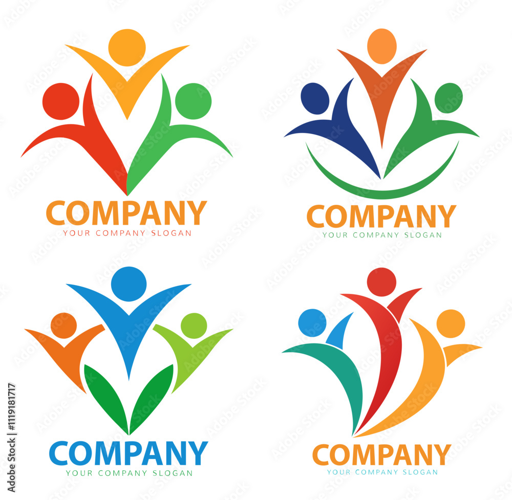 People Logo vector art illustration with a Community icon logo