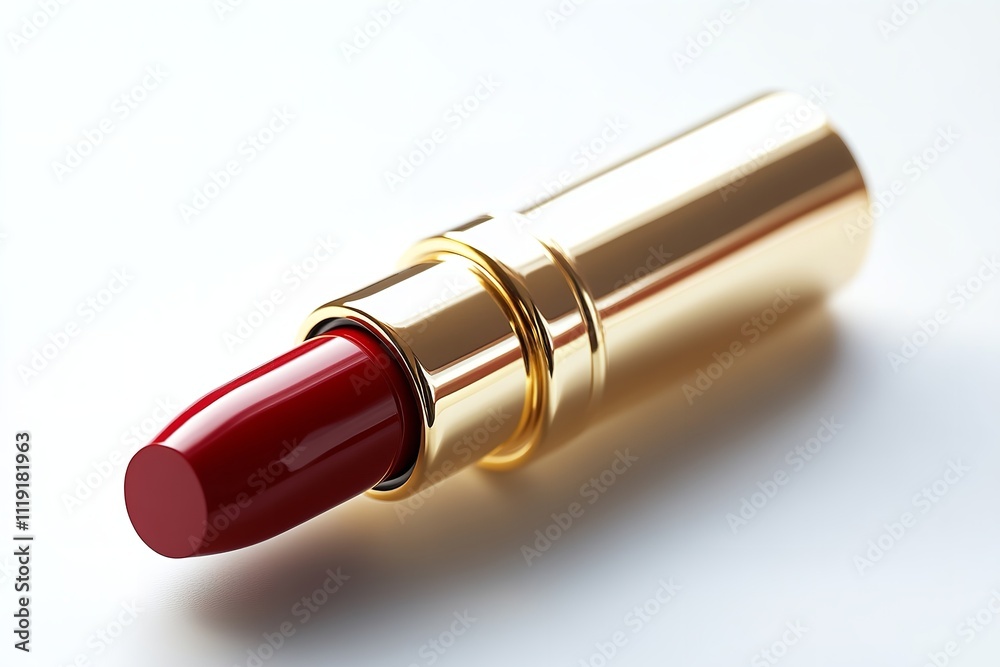 Excellent quality red lipstick with a golden case isolated on a white backdrop. Generative Ai Excellent quality red lipstick with a golden case isolated on a white backdrop. Generative Ai