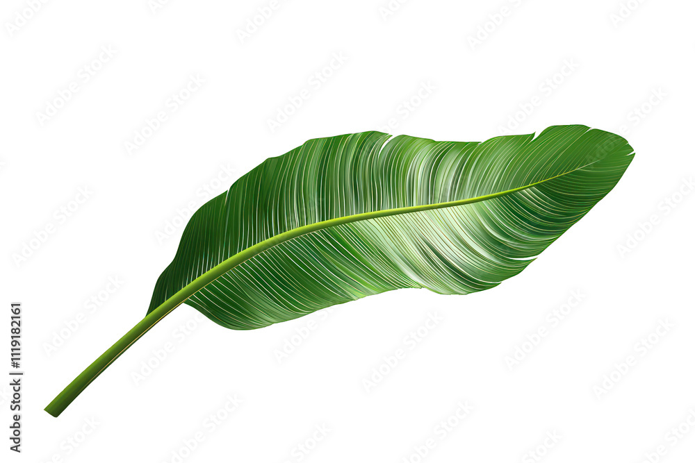 Fototapeta premium Vector graphic of a single palm leaf, elongated and centered on white, high-res.