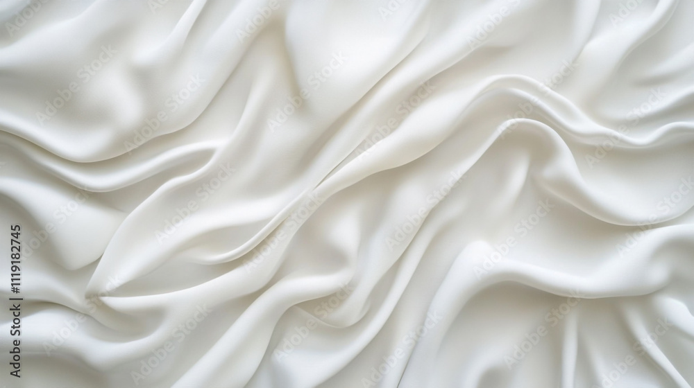 Elegant white satin fabric draped in soft, flowing folds creating a serene and sophisticated look Elegant white satin fabric draped in soft, flowing folds creating a serene and sophisticated look