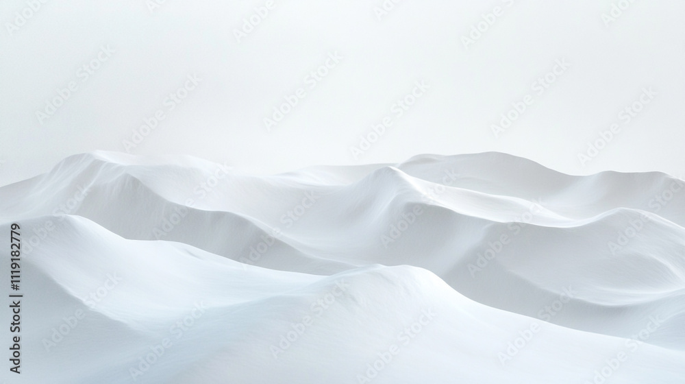 Soft white snow-covered mountains stretch under a pale sky in winter landscape Soft white snow-covered mountains stretch under a pale sky in winter landscape