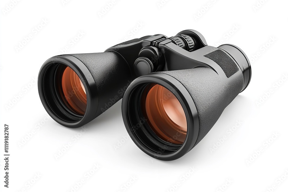 On a white background, realistic black binoculars are isolated. Generative Ai On a white background, realistic black binoculars are isolated. Generative Ai
