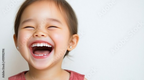 Joyful Asian Girl Child Laughing Happy Expression Portrait