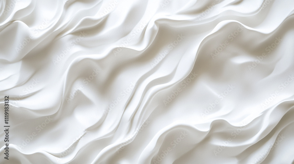 Smooth white satin fabric draped with gentle waves in an elegant arrangement
