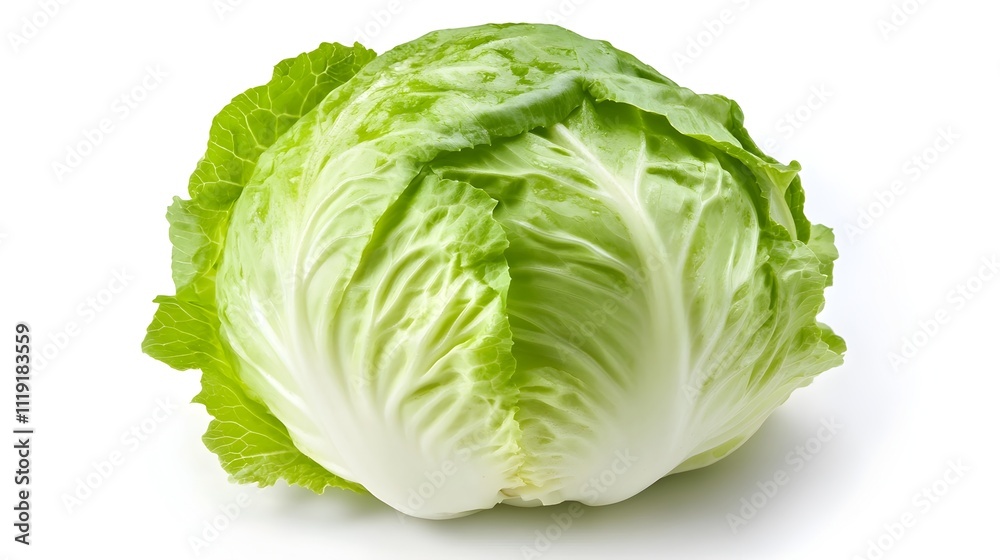 Fresh Whole Iceberg Lettuce Head on Clean Crisp White Background Fresh Whole Iceberg Lettuce Head on Clean Crisp White Background