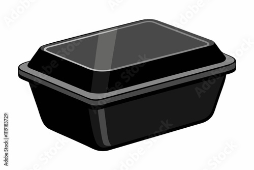 Black styrofoam food container isolated on a white background