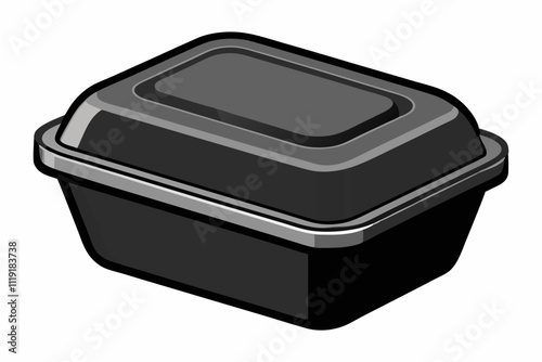Black styrofoam food container isolated on a white background