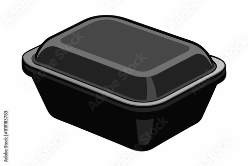 Black styrofoam food container isolated on a white background