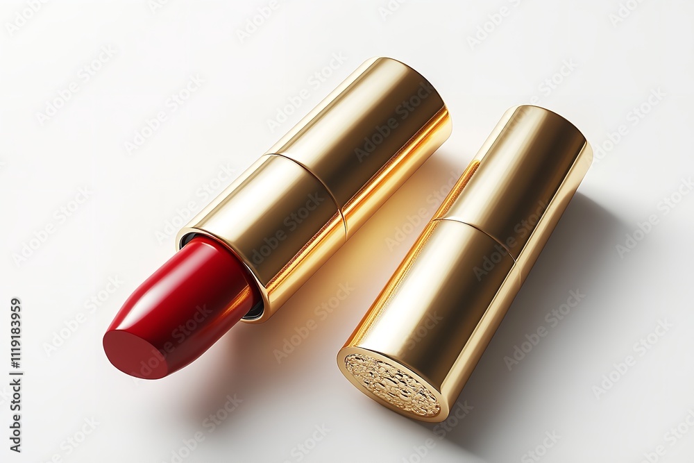 Excellent quality red lipstick with a golden case isolated on a white backdrop. Generative Ai Excellent quality red lipstick with a golden case isolated on a white backdrop. Generative Ai