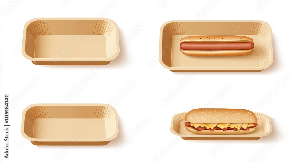 82.A set of vector illustrations featuring a blank, empty paper tray with raised edges, suitable for fast food items. Multiple angles, including top, side, and angled views, are presented to 82.A set of vector illustrations featuring a blank, empty paper tray with raised edges, suitable for fast food items. Multiple angles, including top, side, and angled views, are presented to