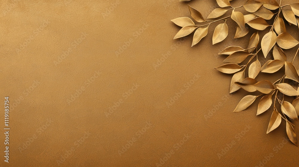 A warm, golden background adorned with delicate leaves, creating an elegant and serene atmosphere.