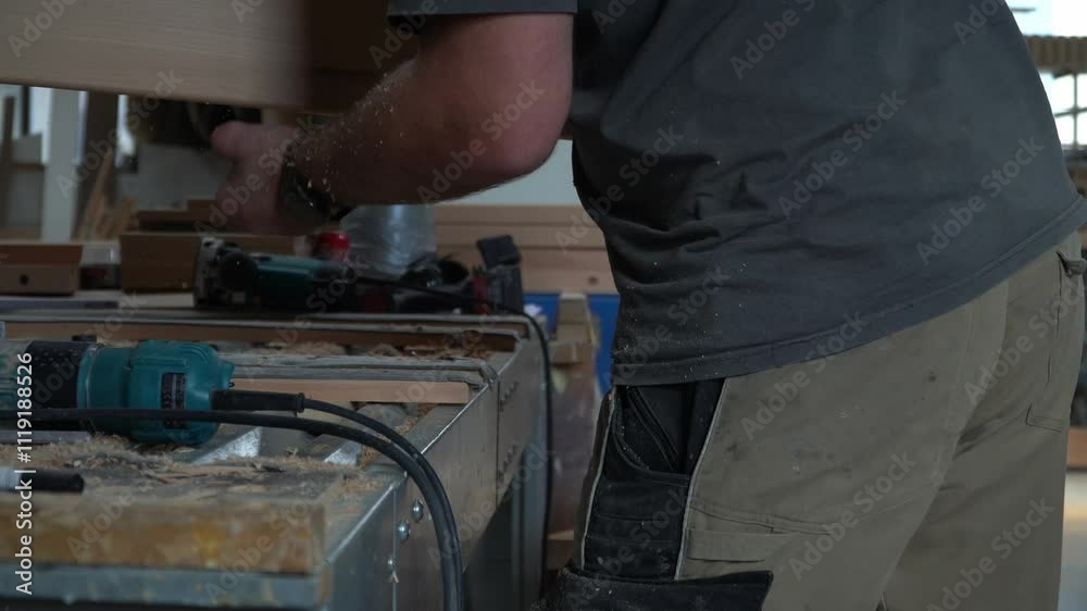 Wood Milling with a Machine in a Workshop Wood Milling with a Machine in a Workshop