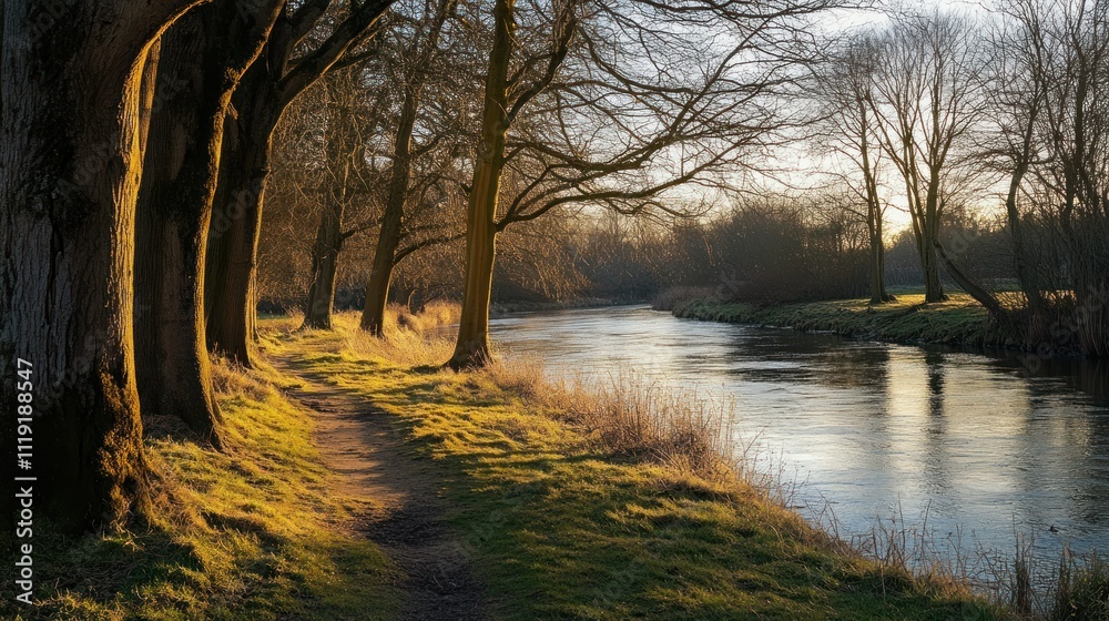 Serene Sunset Walk Along a River in Winter Serene Sunset Walk Along a River in Winter