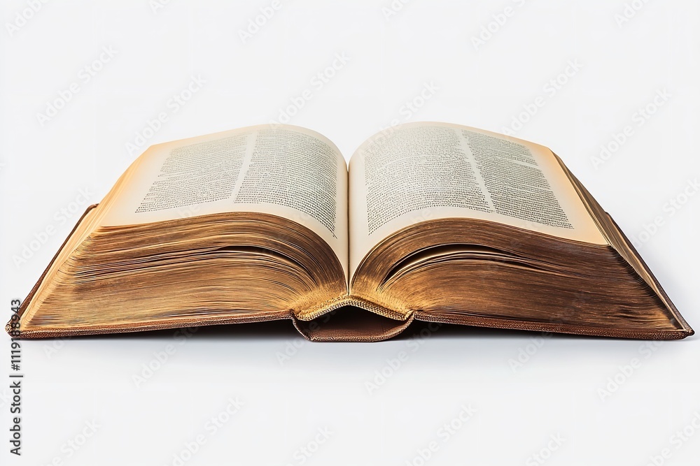 Excellent quality, realistic open book isolated on a white backdrop. Generative Ai