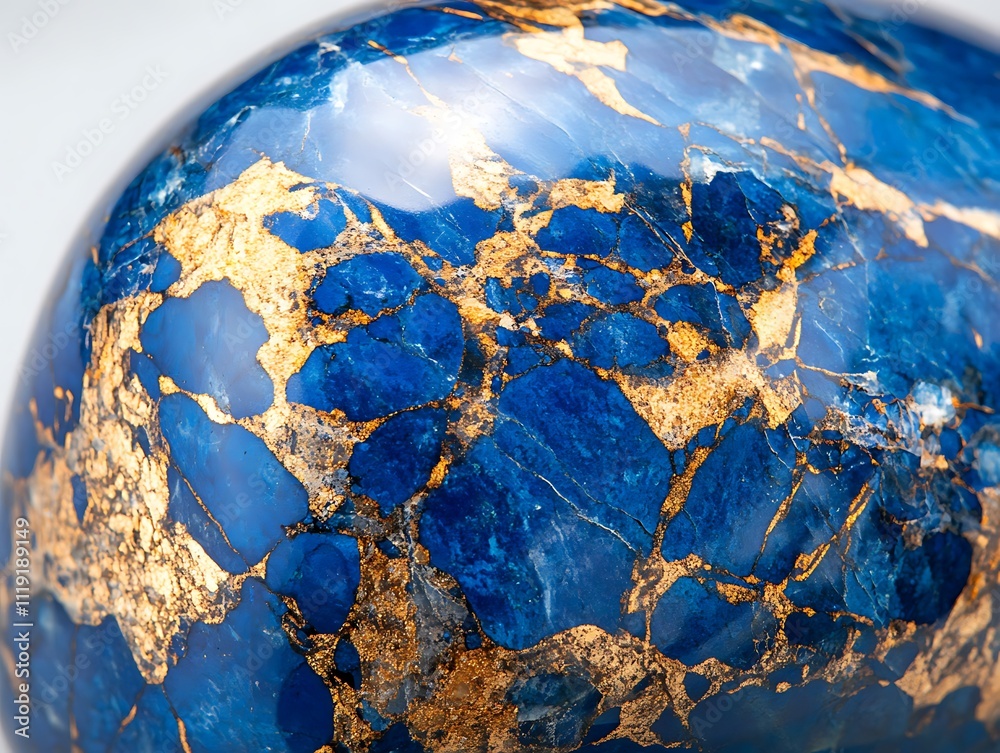 Fototapeta premium Close-up of polished blue gemstone with gold veins.