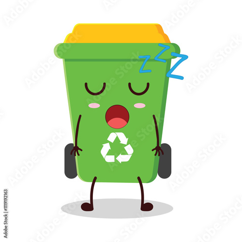 cute rest expression of trash bin cartoon character