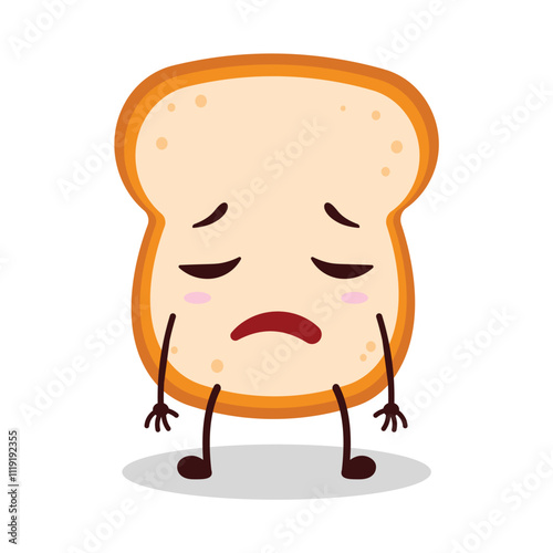 cute tired expression of bread cartoon character