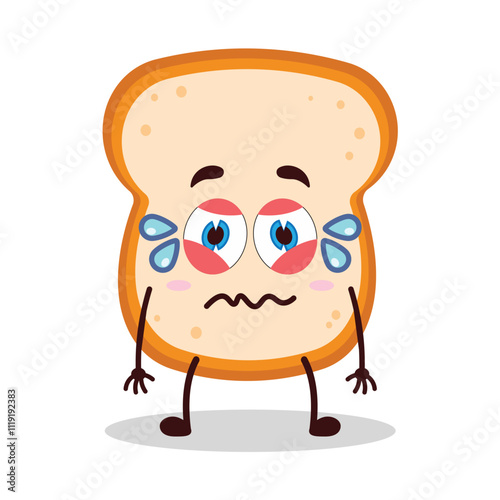cute upset expression of bread cartoon character