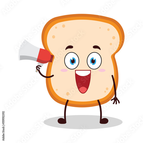 cute happy expression of bread cartoon character carry megaphone