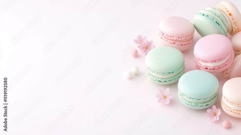 Obraz premium Colorful macarons closeup food photography studio setting bright colors sweet treat concept for delightful moments