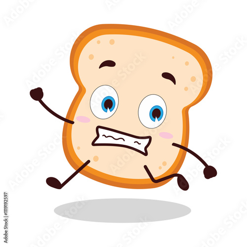 cute terrified running expression of bread cartoon character