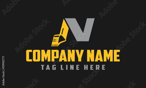 Letter N excavator logo template vector. Heavy equipment logo vector for construction company.