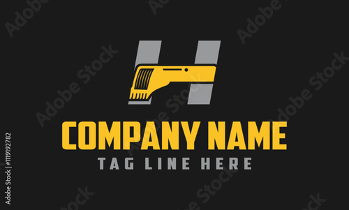 Letter H excavator logo template vector. Heavy equipment logo vector for construction company.