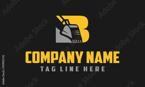 Letter B excavator logo template vector. Heavy equipment logo vector for construction company.