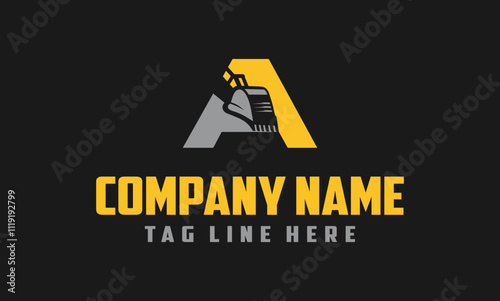 Letter A excavator logo template vector. Heavy equipment logo vector for construction company.