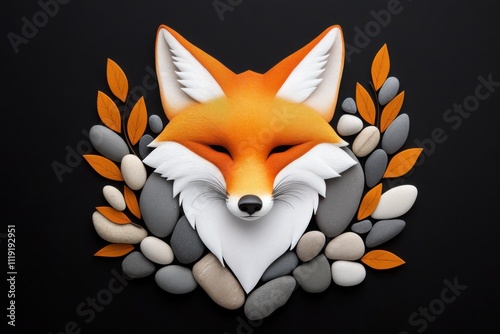 Vibrant fox head artwork artistic display modern design studio environment close-up view nature aesthetic photo