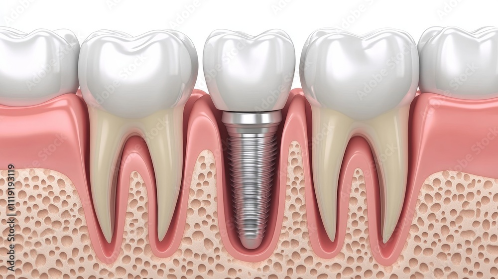 Close-Up, Dental Implant, on gums with Healthy Teeth, Oral Hygiene, Healthcare Concept, Stock Photo Close-Up, Dental Implant, on gums with Healthy Teeth, Oral Hygiene, Healthcare Concept, Stock Photo