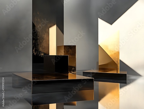 Symphony of Geometric Elegance: A Dance of Gold and Black in Abstract Harmony