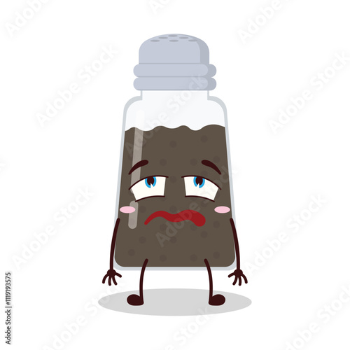 cute bored expression of black pepper cartoon character